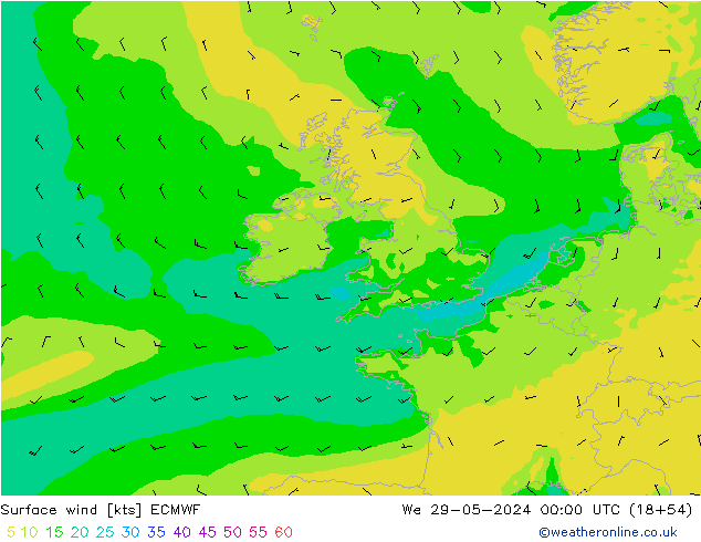 Surface wind ECMWF We 29.05.2024 00 UTC