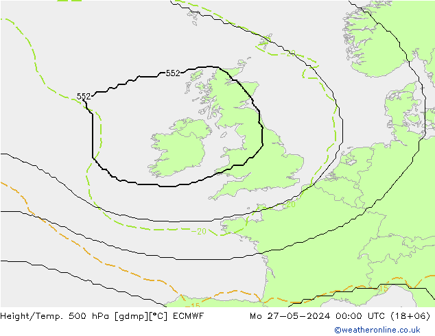 Géop./Temp. 500 hPa ECMWF lun 27.05.2024 00 UTC