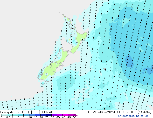 Precipitação (6h) ECMWF Qui 30.05.2024 06 UTC