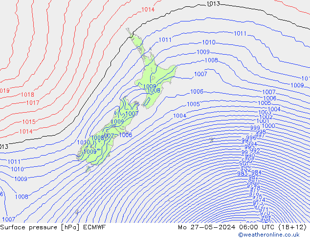 Atmosférický tlak ECMWF Po 27.05.2024 06 UTC