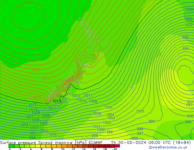 pressão do solo Spread ECMWF Qui 30.05.2024 06 UTC