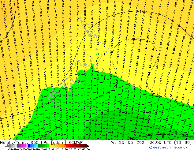 Height/Temp. 850 hPa ECMWF We 29.05.2024 06 UTC