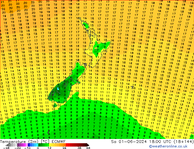 Sıcaklık Haritası (2m) ECMWF Cts 01.06.2024 18 UTC