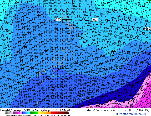 Height/Temp. 500 hPa ECMWF Mo 27.05.2024 00 UTC