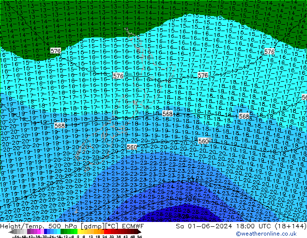 Height/Temp. 500 hPa ECMWF So 01.06.2024 18 UTC