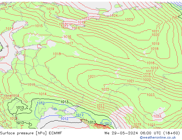 Luchtdruk (Grond) ECMWF wo 29.05.2024 06 UTC