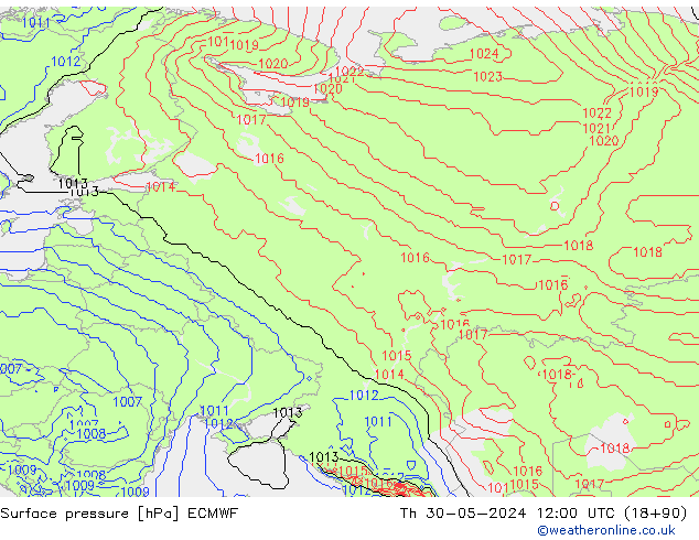 Surface pressure ECMWF Th 30.05.2024 12 UTC