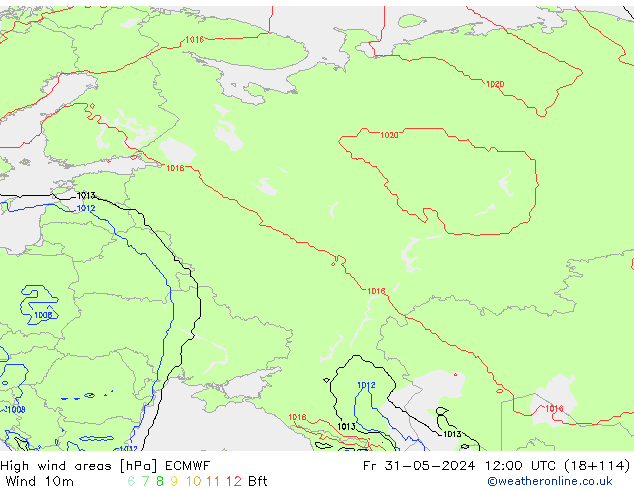 yüksek rüzgarlı alanlar ECMWF Cu 31.05.2024 12 UTC