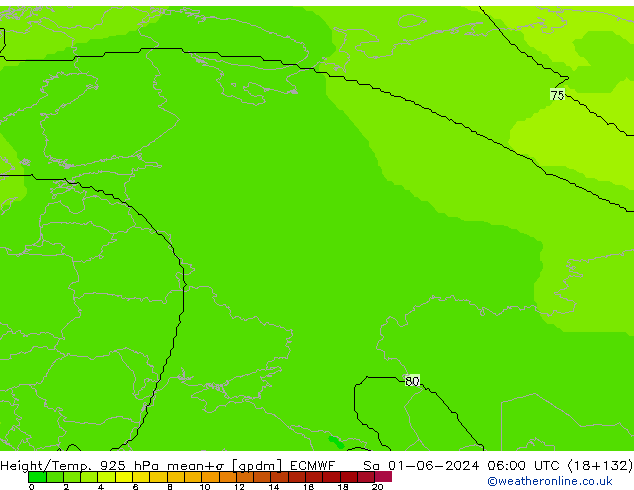 Height/Temp. 925 hPa ECMWF so. 01.06.2024 06 UTC