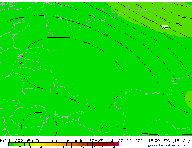 Height 500 hPa Spread ECMWF Mo 27.05.2024 18 UTC