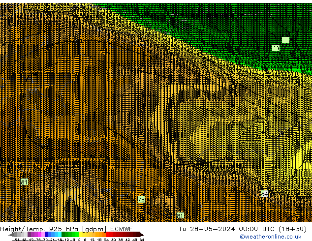 Height/Temp. 925 hPa ECMWF Tu 28.05.2024 00 UTC