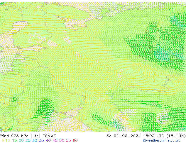 Vento 925 hPa ECMWF Sáb 01.06.2024 18 UTC