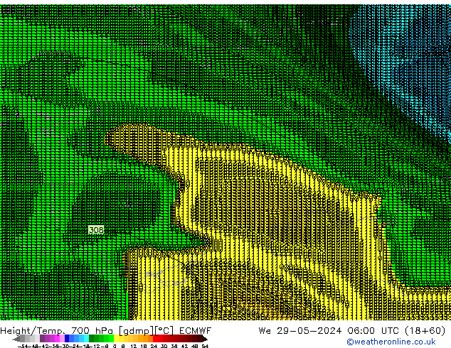 Height/Temp. 700 hPa ECMWF We 29.05.2024 06 UTC