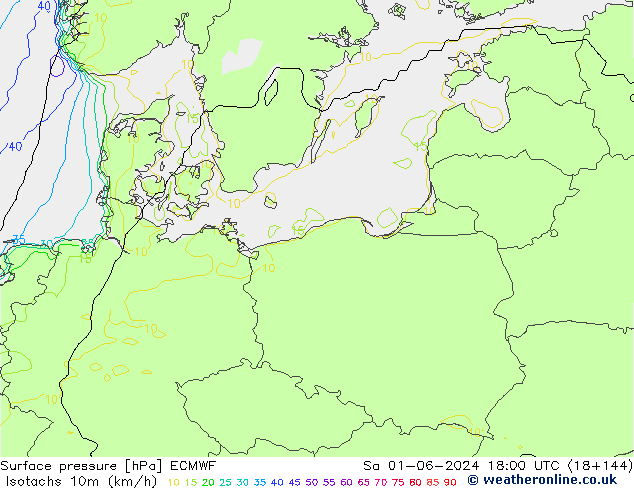 Eşrüzgar Hızları (km/sa) ECMWF Cts 01.06.2024 18 UTC