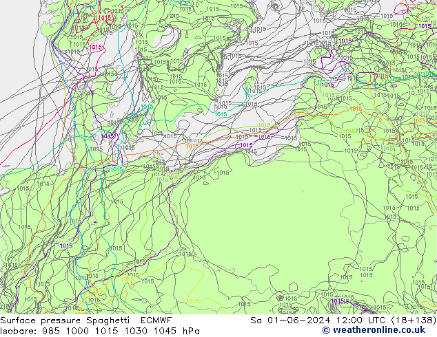 Bodendruck Spaghetti ECMWF Sa 01.06.2024 12 UTC