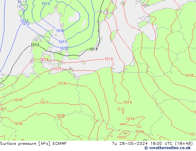 Atmosférický tlak ECMWF Út 28.05.2024 18 UTC