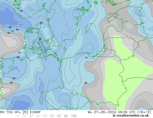 RH 700 hPa ECMWF Po 27.05.2024 06 UTC