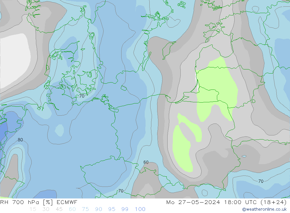 RH 700 hPa ECMWF lun 27.05.2024 18 UTC