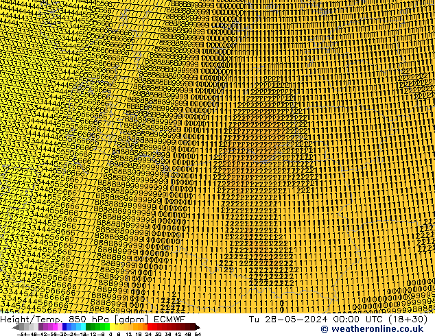 Geop./Temp. 850 hPa ECMWF mar 28.05.2024 00 UTC