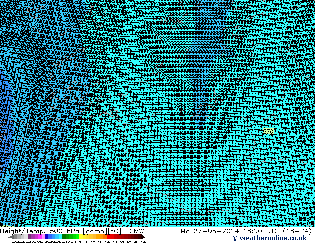 Height/Temp. 500 hPa ECMWF pon. 27.05.2024 18 UTC