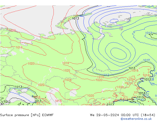 Luchtdruk (Grond) ECMWF wo 29.05.2024 00 UTC