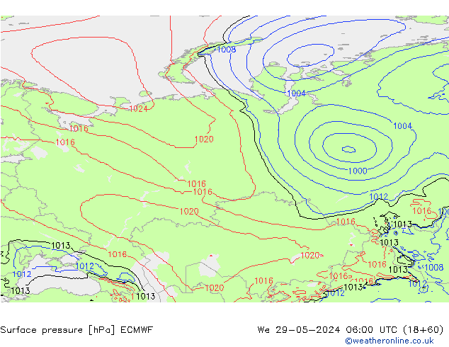 Atmosférický tlak ECMWF St 29.05.2024 06 UTC