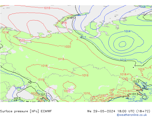 Luchtdruk (Grond) ECMWF wo 29.05.2024 18 UTC