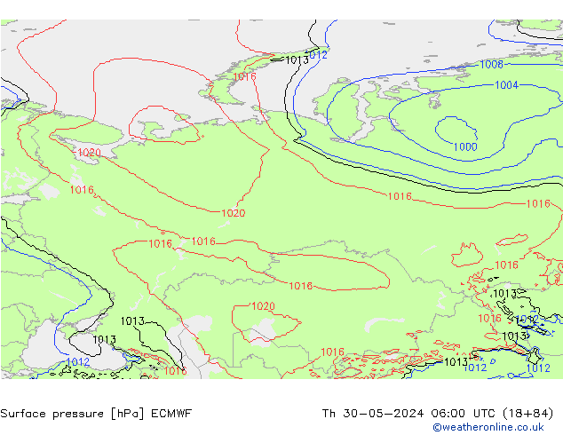 Atmosférický tlak ECMWF Čt 30.05.2024 06 UTC