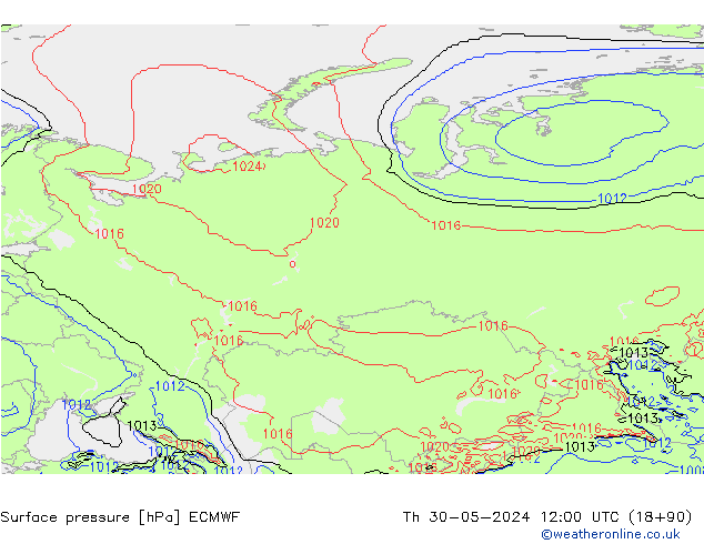 Luchtdruk (Grond) ECMWF do 30.05.2024 12 UTC