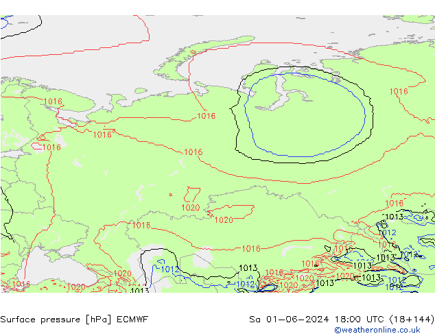 Atmosférický tlak ECMWF So 01.06.2024 18 UTC