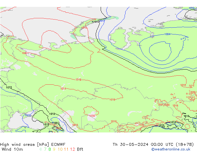 High wind areas ECMWF Th 30.05.2024 00 UTC