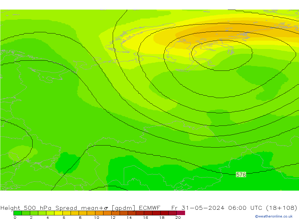 Geop. 500 hPa Spread ECMWF vie 31.05.2024 06 UTC