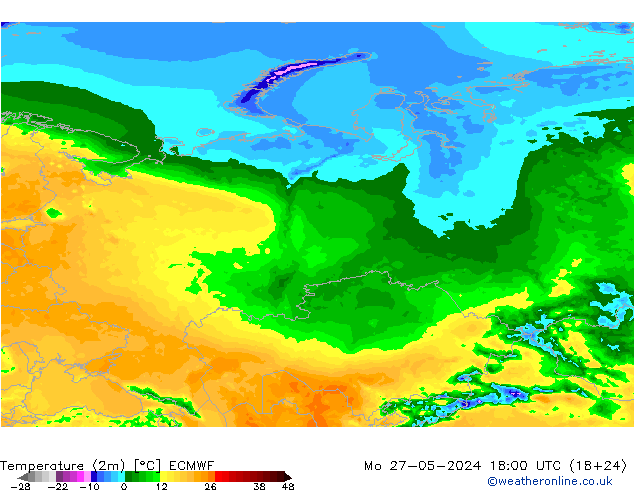 Temperaturkarte (2m) ECMWF Mo 27.05.2024 18 UTC