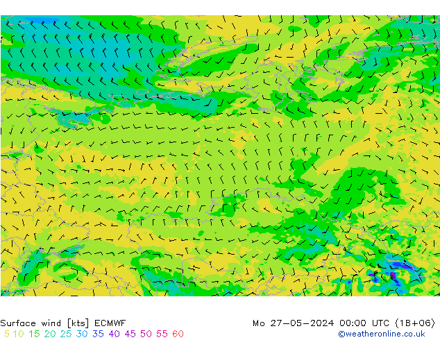 Rüzgar 10 m ECMWF Pzt 27.05.2024 00 UTC