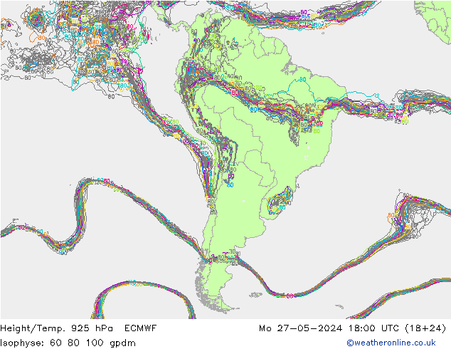 Geop./Temp. 925 hPa ECMWF lun 27.05.2024 18 UTC