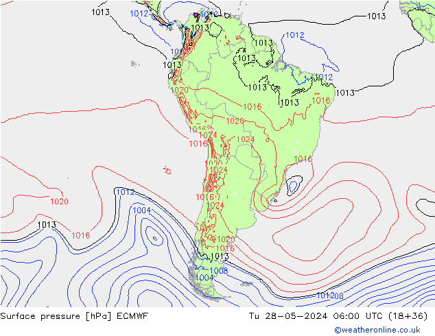 Atmosférický tlak ECMWF Út 28.05.2024 06 UTC