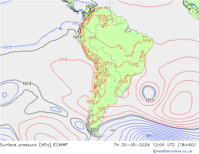 Surface pressure ECMWF Th 30.05.2024 12 UTC