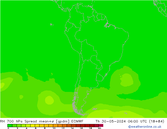 RV 700 hPa Spread ECMWF do 30.05.2024 06 UTC