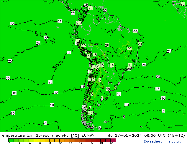 Temperature 2m Spread ECMWF Mo 27.05.2024 06 UTC