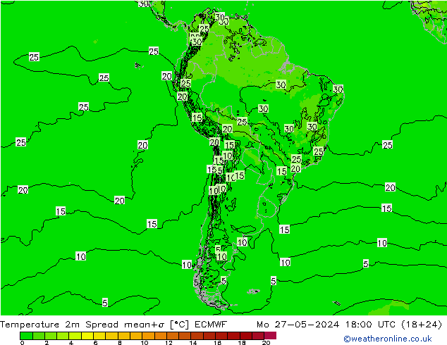 Sıcaklık Haritası 2m Spread ECMWF Pzt 27.05.2024 18 UTC