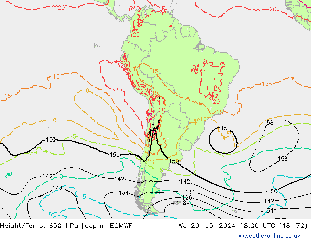 Height/Temp. 850 hPa ECMWF We 29.05.2024 18 UTC