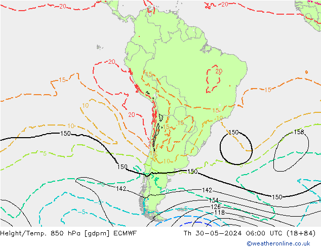 Yükseklik/Sıc. 850 hPa ECMWF Per 30.05.2024 06 UTC