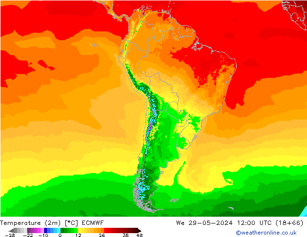 Temperatuurkaart (2m) ECMWF wo 29.05.2024 12 UTC