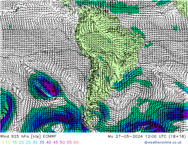 Vento 925 hPa ECMWF lun 27.05.2024 12 UTC