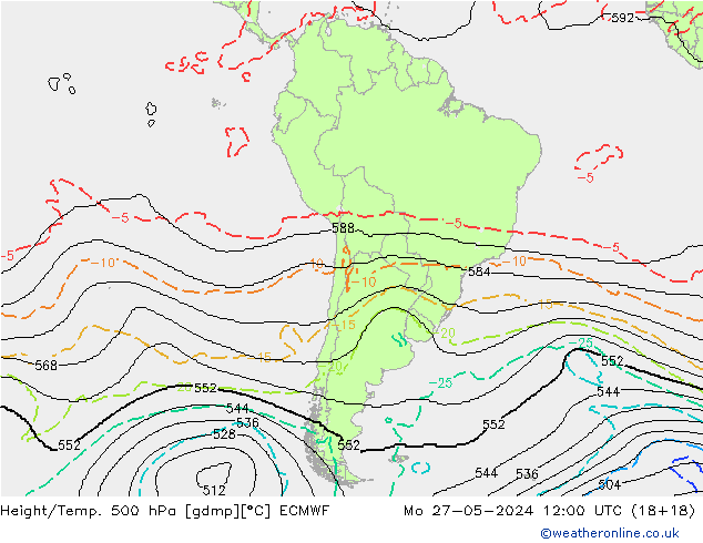 Height/Temp. 500 гПа ECMWF пн 27.05.2024 12 UTC