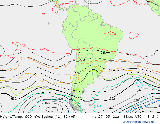 Height/Temp. 500 hPa ECMWF lun 27.05.2024 18 UTC