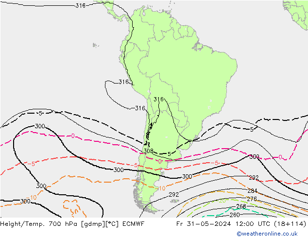 Géop./Temp. 700 hPa ECMWF ven 31.05.2024 12 UTC