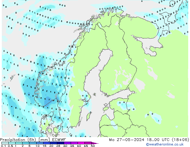 Precipitazione (6h) ECMWF lun 27.05.2024 00 UTC