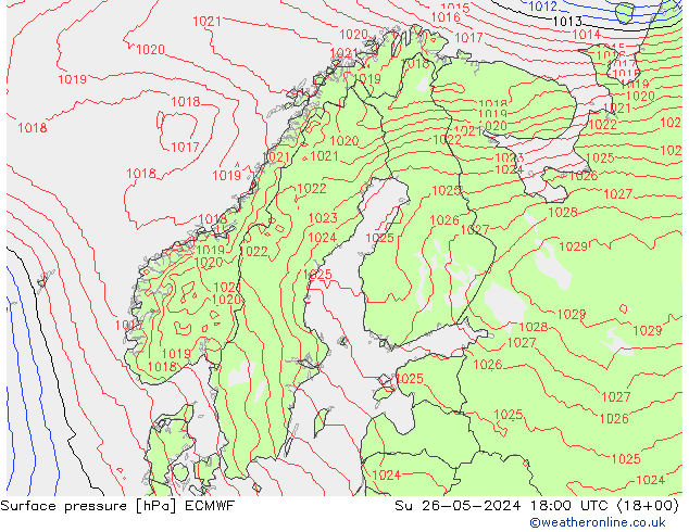 Luchtdruk (Grond) ECMWF zo 26.05.2024 18 UTC