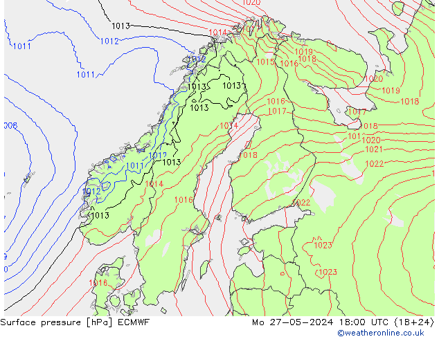 Presión superficial ECMWF lun 27.05.2024 18 UTC